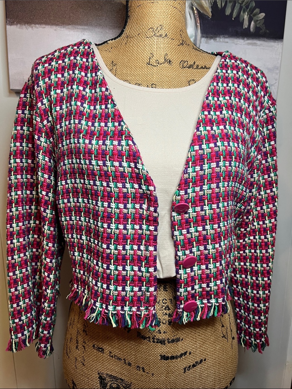 Zara Pink Multi Tweed Cropped Jacket